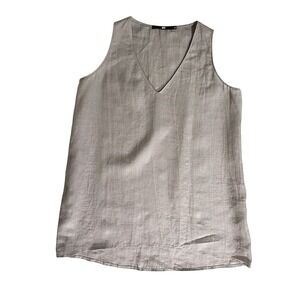 Jarbo Linen Sleeveless Tank V Neck‎ Gray - XS